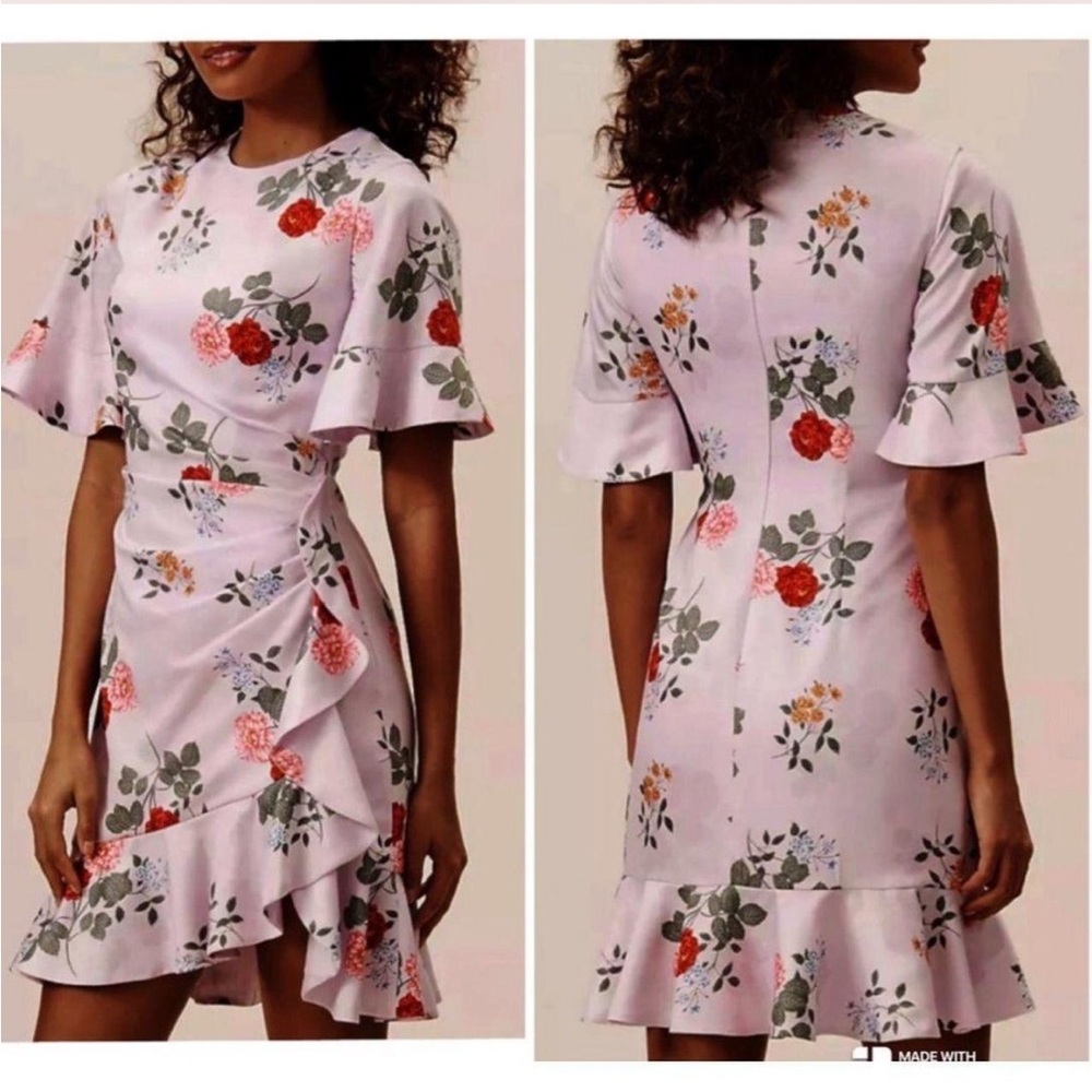 Keepsake the Label Lilac "Pretty One" Floral Faux Wrap Flounce Mini Dress Sz Lg